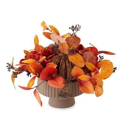 Linden Street Orange Leaves And Wicker Pumpkin Floral Arrangement