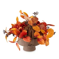 Linden Street Orange Leaves And Wicker Pumpkin Floral Arrangement