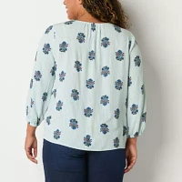 St. John's Bay Womens V Neck 3/4 Sleeve Blouse