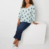 St. John's Bay Womens V Neck 3/4 Sleeve Blouse