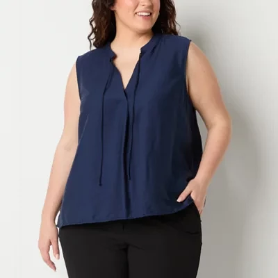 Worthington Plus Womens V Neck Sleeveless Blouse