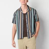 Arizona Mens Short Sleeve Striped Button-Up Shirt