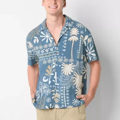 Arizona Mens Rayon Short Sleeve Button-Up Shirt