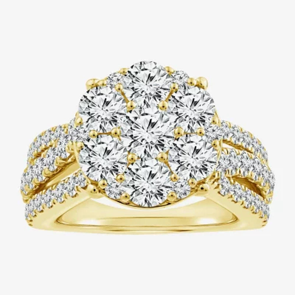 Diamond Blossom (F / Si2) Womens 3 CT. T.W. Lab Grown White 10K Gold Round Side Stone Cocktail Ring