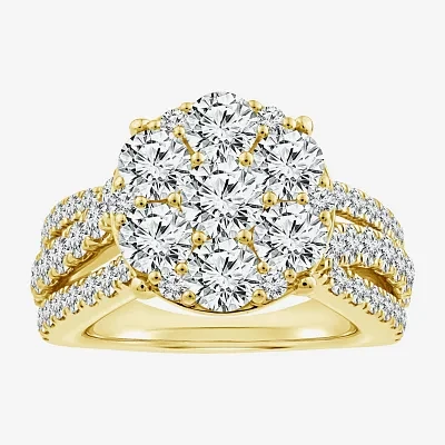 Diamond Blossom (F / Si2) Womens 3 CT. T.W. Lab Grown White 10K Gold Round Side Stone Cocktail Ring
