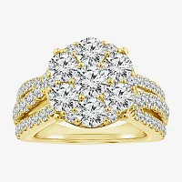 Diamond Blossom (F / Si2) Womens 3 CT. T.W. Lab Grown White 10K Gold Round Side Stone Cocktail Ring