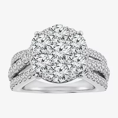 Diamond Blossom (Si2 / F) Womens 3 CT. T.W. Lab Grown White 10K Gold Round Cocktail Ring