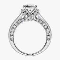 (I / Si2) Womens 2 CT. T.W. Lab Grown White Diamond 10K White Gold Side Stone Engagement Ring