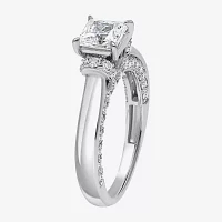 (I / Si2) Womens 2 CT. T.W. Lab Grown White Diamond 10K White Gold Side Stone Engagement Ring