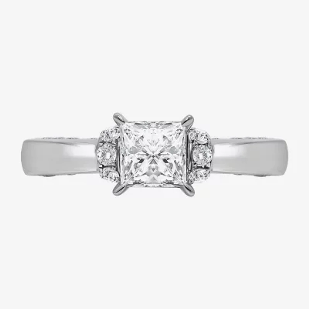 (I / Si2) Womens 2 CT. T.W. Lab Grown White Diamond 10K White Gold Side Stone Engagement Ring