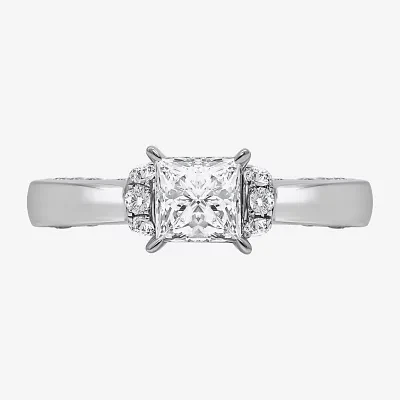 (I / Si2) Womens 2 CT. T.W. Lab Grown White Diamond 10K White Gold Side Stone Engagement Ring