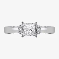 (I / Si2) Womens 2 CT. T.W. Lab Grown White Diamond 10K White Gold Side Stone Engagement Ring