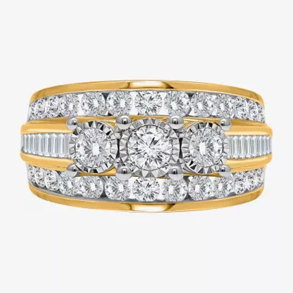 (I / I1) Womens 2 CT. T.W. Lab Grown White Diamond 10K Gold Round 3-Stone Engagement Ring