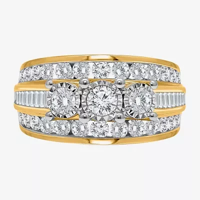 (I / I1) Womens 2 CT. T.W. Lab Grown White Diamond 10K Gold Round 3-Stone Engagement Ring