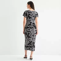 Robbie Bee Womens Short Sleeve Leaf Midi Sheath Dress