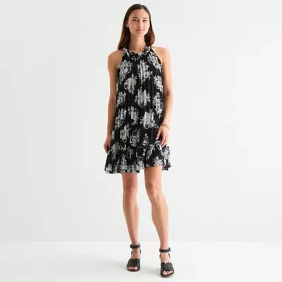 Robbie Bee Womens Sleeveless Floral Shift Dress
