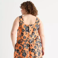 a.n.a Linen Blend Womens Plus Square Neck Sleeveless Tank Top
