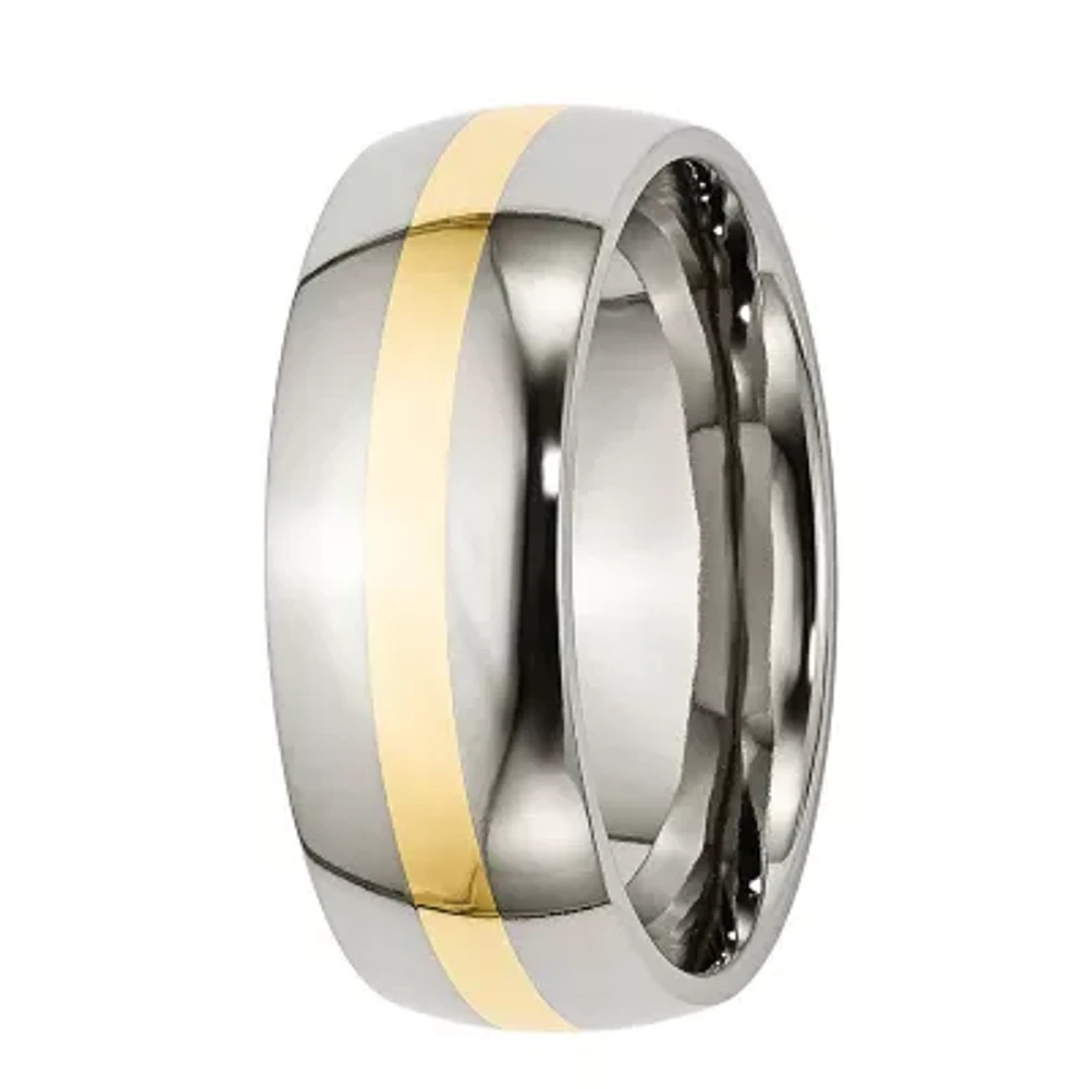 Mens 8Mm Stainless Steel & 14K Yellow Gold Inlay Wedding Band