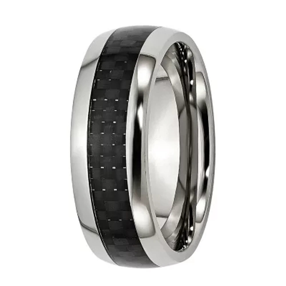 Mens 8Mm Black Stainless Steel Wedding Band