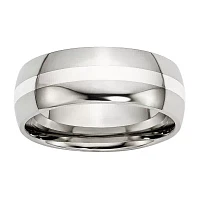 Mens 8mm Stainless Steel & Sterling Silver Inlay Wedding Band