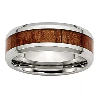 Mens 8mm Stainless Steel Wood Inlay Wedding Band