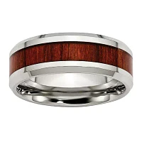 Mens 8mm Stainless Steel Wood Inlay Enameled Wedding Band