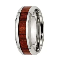 Mens 8mm Stainless Steel Wood Inlay Enameled Wedding Band