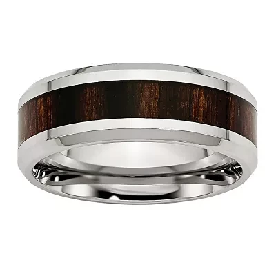 Mens 8mm Stainless Steel Black Wood Inlay Wedding Band