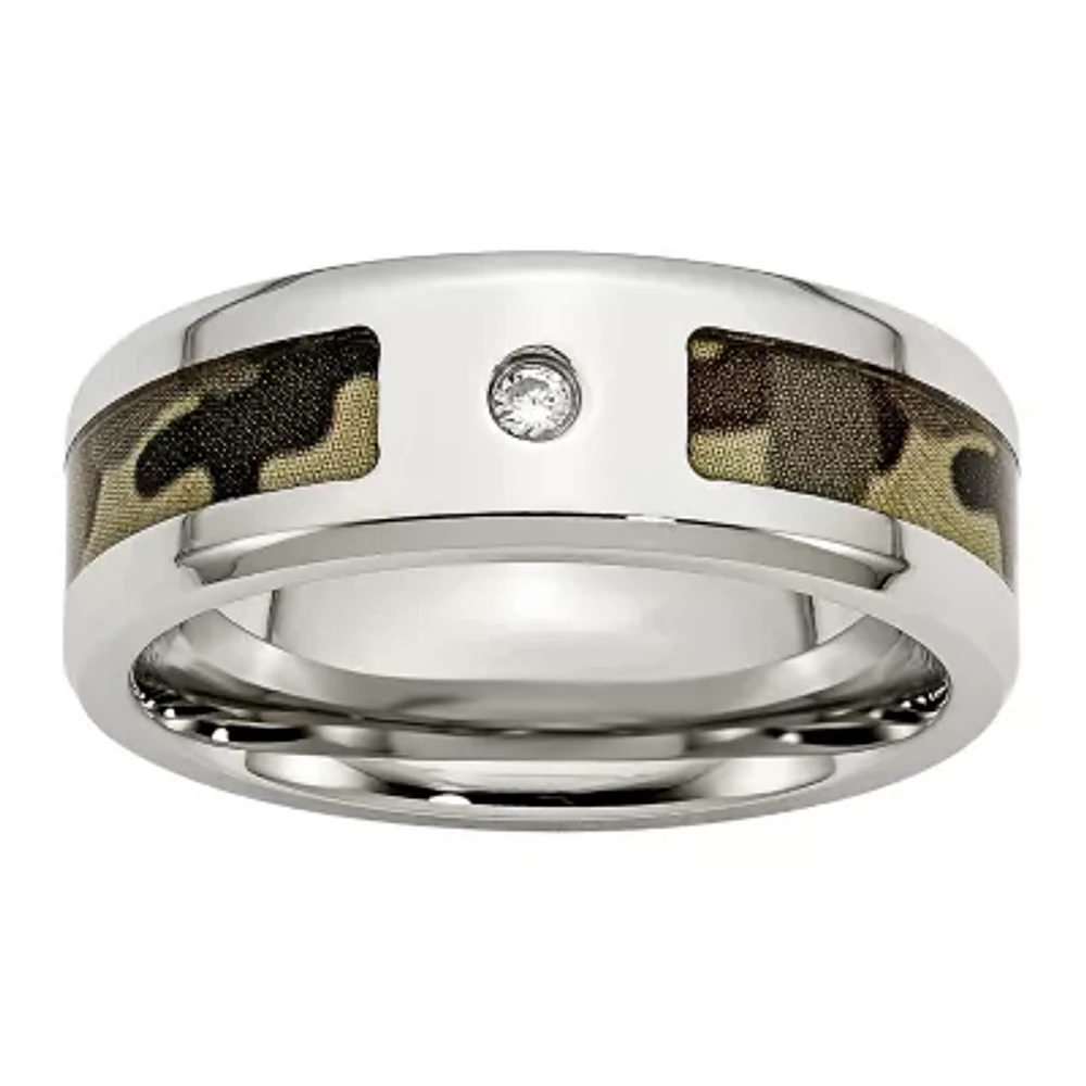 Mens Cubic Zirconia Two Tone Stainless Steel Wedding Band