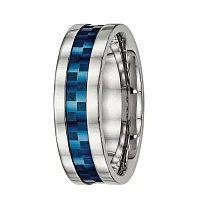 Mens 8mm Stainless Steel & Blue Ion-Plated Wedding Band