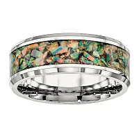 Mens Simulated Opal Stainless Steel Wedding Band