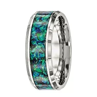 Mens Simulated Blue Opal Stainless Steel Wedding Band