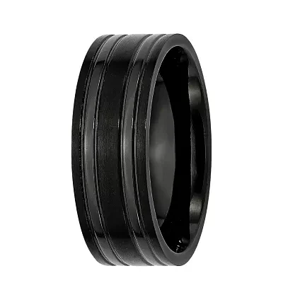 Mens 8Mm Black Ip Plated Titanium Wedding Band