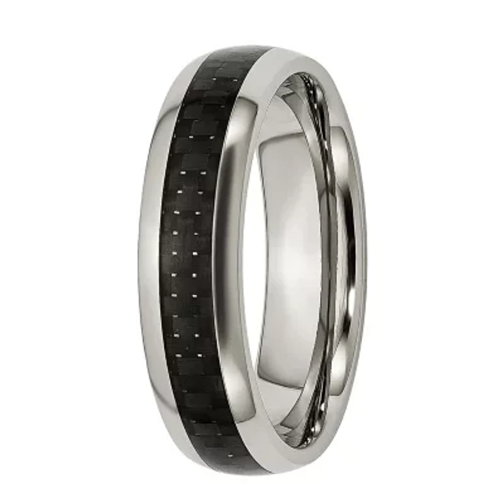 Mens 6Mm Titanium & Black Carbon Fiber Wedding Band