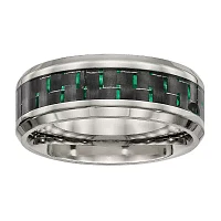 Mens Titanium With Black & Green Carbon Fiber Inlay Wedding Band
