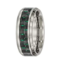 Mens Titanium With Black & Green Carbon Fiber Inlay Wedding Band