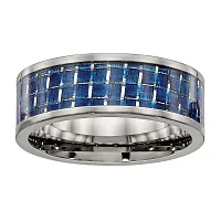 Mens Titanium & Blue Carbon Fiber Wedding Band