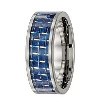 Mens Titanium & Blue Carbon Fiber Wedding Band