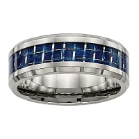 Mens Titanium & Blue Carbon Fiber Wedding Band