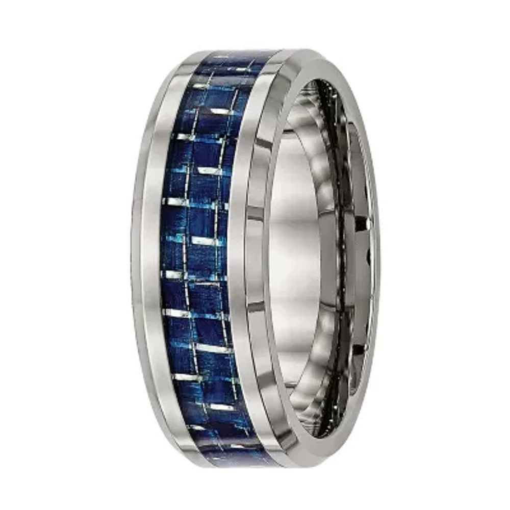 Mens Titanium & Blue Carbon Fiber Wedding Band