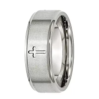 Mens 8mm Stainless Steel Cross Wedding Band