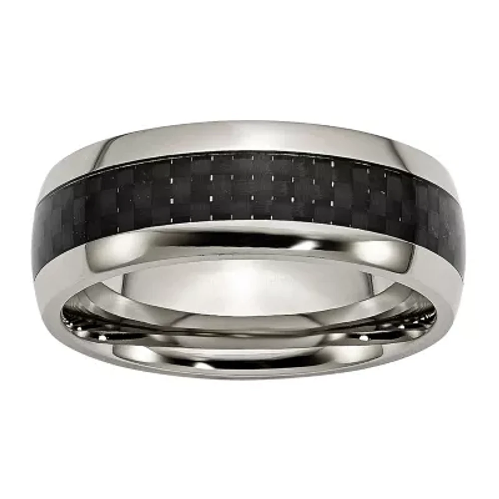 Mens 8mm Titanium & Black Carbon Fiber Wedding Band