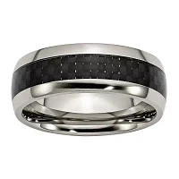 Mens 8mm Titanium & Black Carbon Fiber Wedding Band