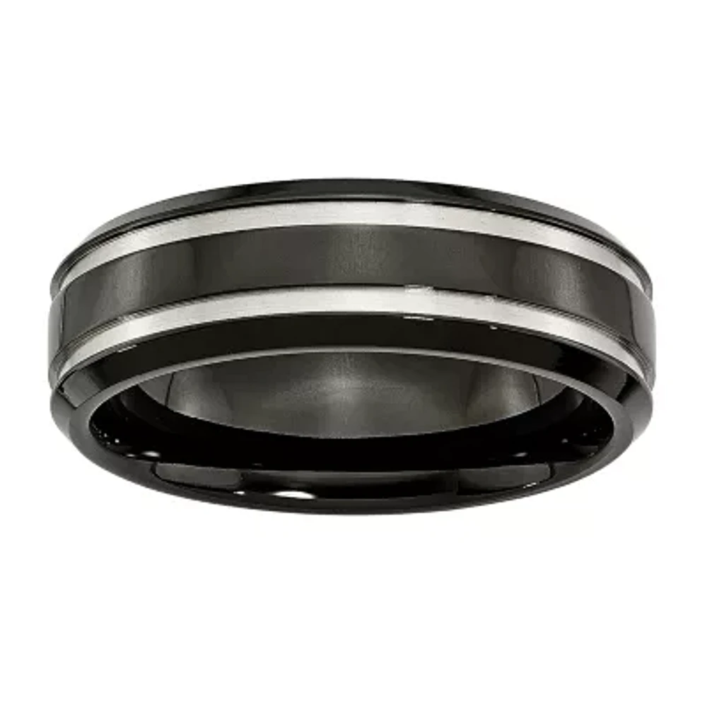 Mens 7mm Black Ion-Plated Titanium Wedding Band