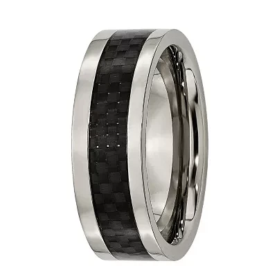 Mens 8mm Titanium With Black Carbon Fiber Inlay Wedding Band