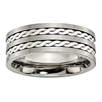 Mens 8mm Titanium & Sterling Silver Braided Inlay Wedding Band