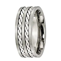 Mens 8mm Titanium & Sterling Silver Braided Inlay Wedding Band