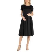 24/7 Comfort Apparel Short Sleeve and Pocket Midi Dress