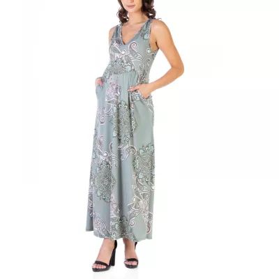 24seven Comfort Apparel Maternity Sleeveless Floral Maxi Dress