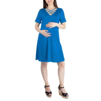 24seven Comfort Apparel Maternity Short Sleeve Shift Dress